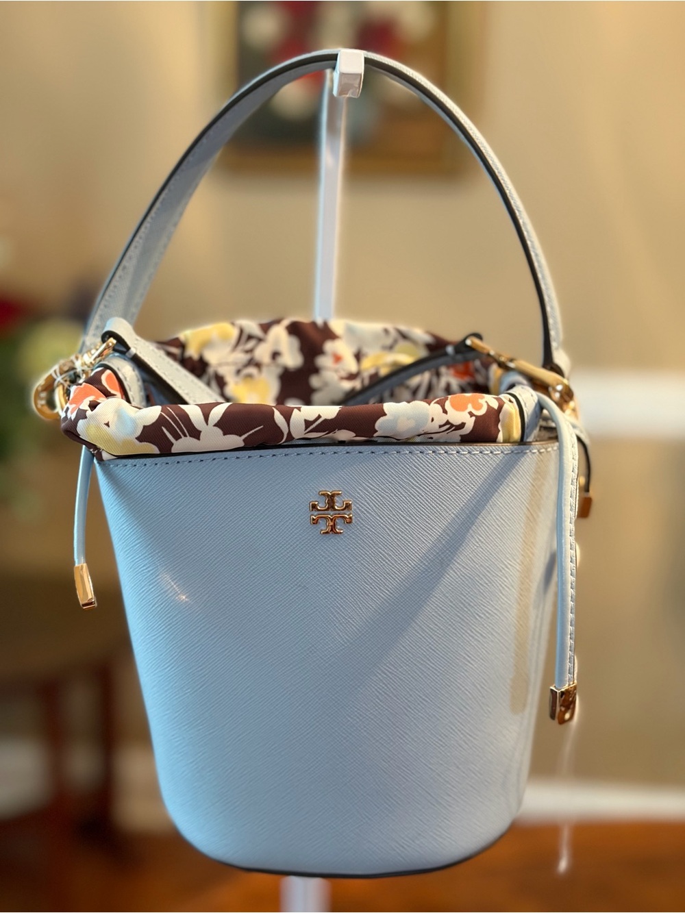 Darling Tory Burch Emerson Mini Bucket Baby Blue w/ Floral Liner NWOT Perfect!